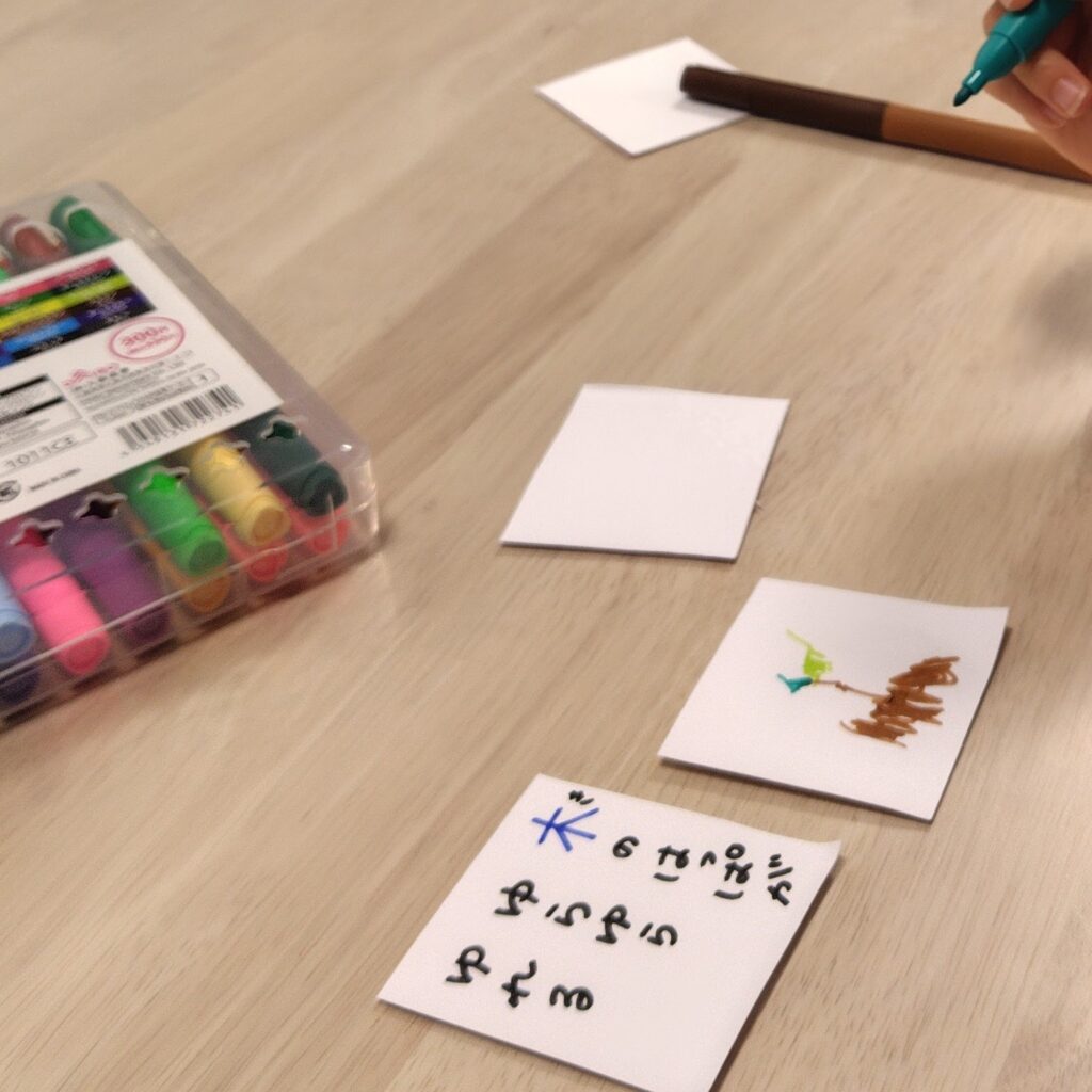 手作り漢字かるたを親子で作っている様子 作り方 知育遊び